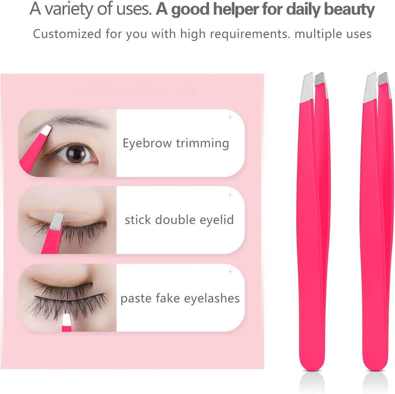 Derlaier Tweezers Set, High Precision Stainless Steel Eyebrow Tweezers for Facial Hair, Inward Growing Hair and Splinter Remover Kit, Suitable for Women and Men, 4-Piece Set. (pink) - Image 3